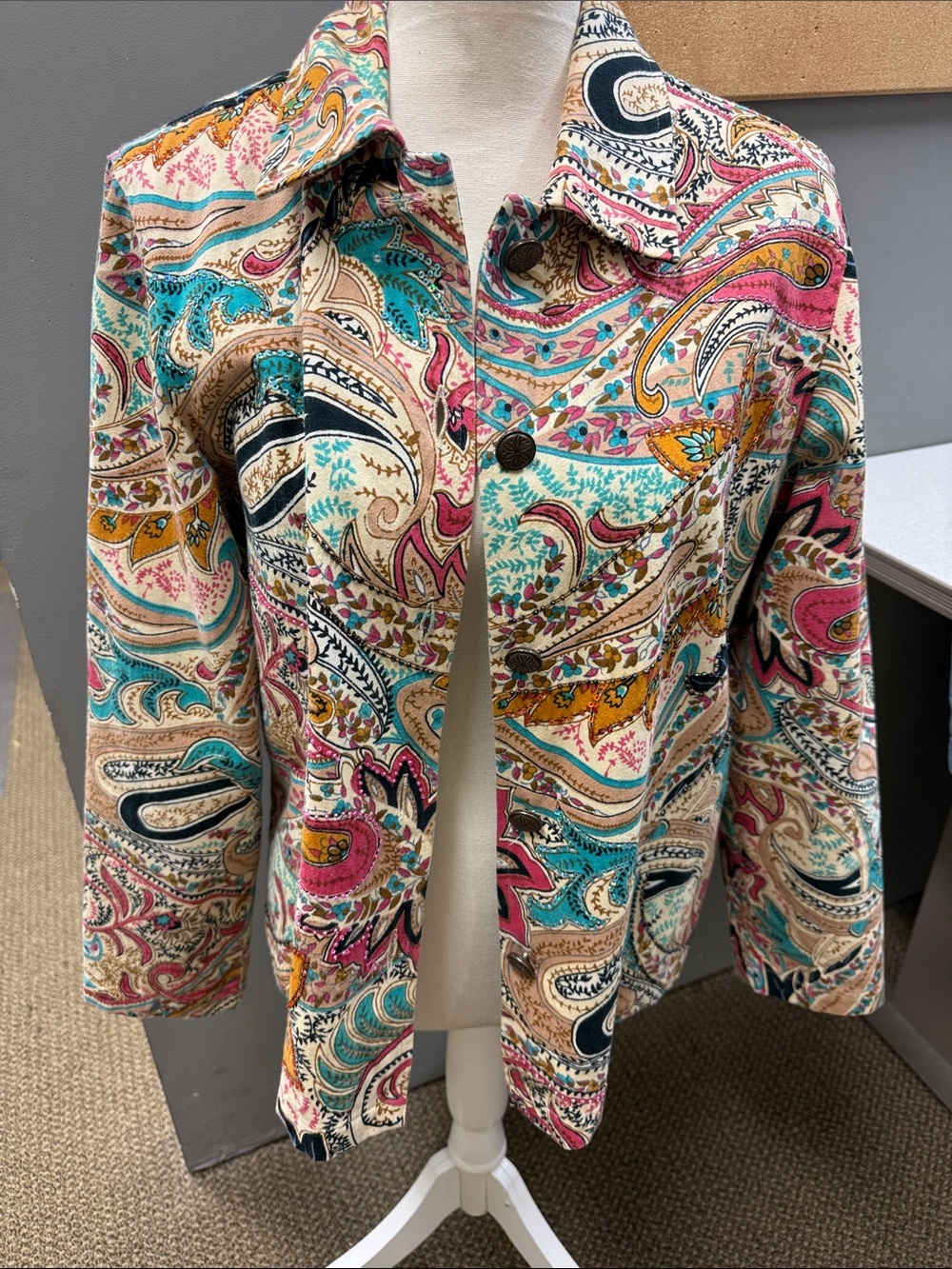 Life Style Vintage Paisley Cotton Shirt Jacket Shacket Boho Size L